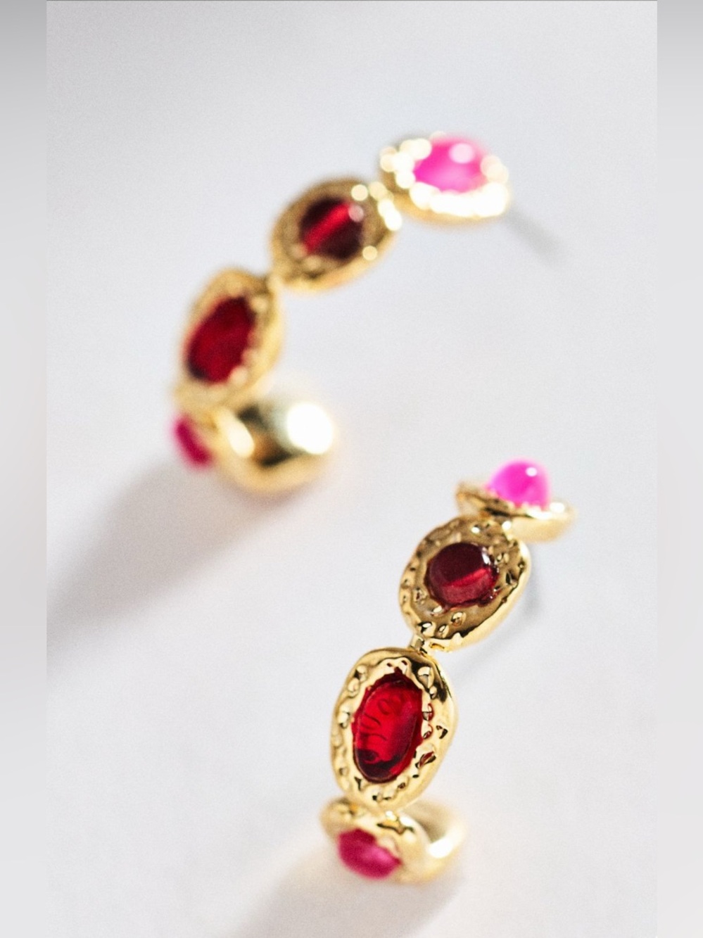 NWT Anthropologie Colorful Semi-Stone Hoop Earrings Red/Berry